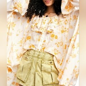 Free People Oversize Orange Loretta Tunic Top Tea Combo Small